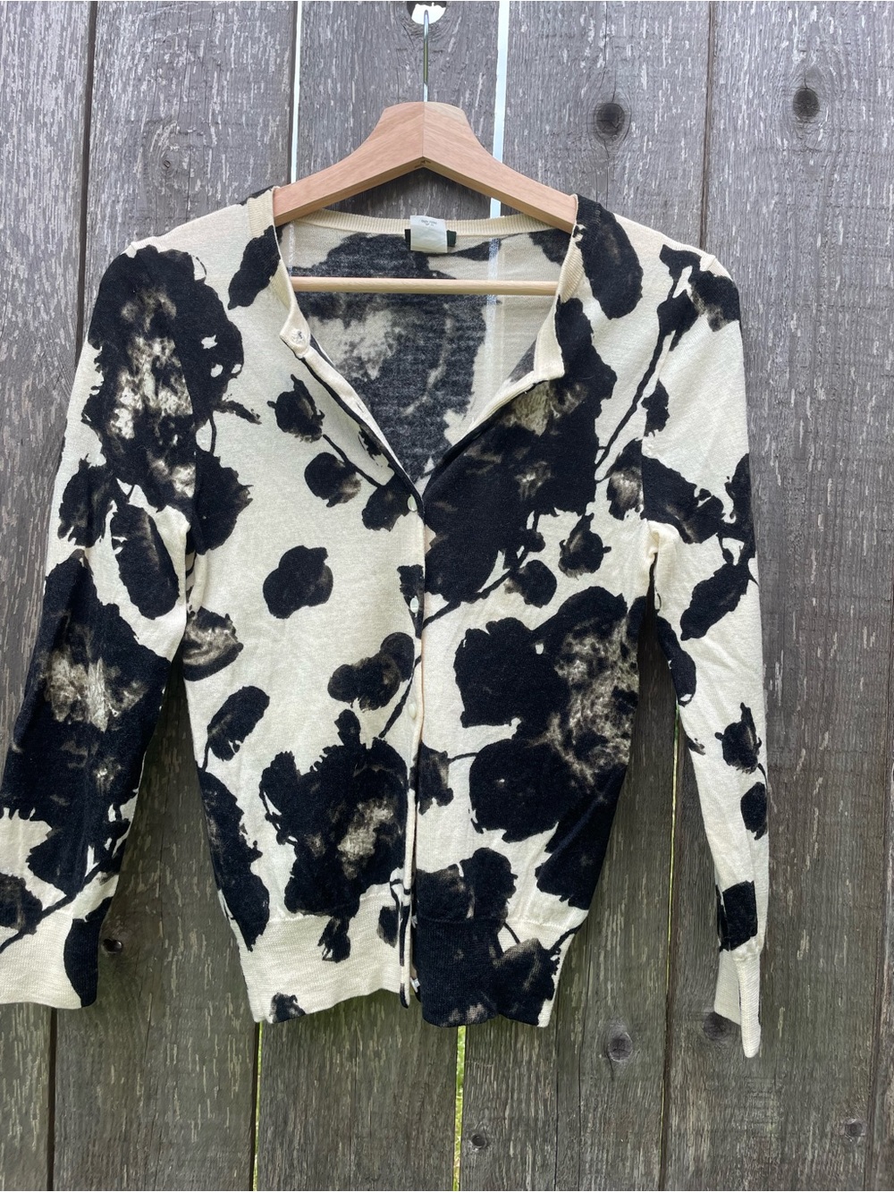 J. Crew Cream and Black Floral Cardigan